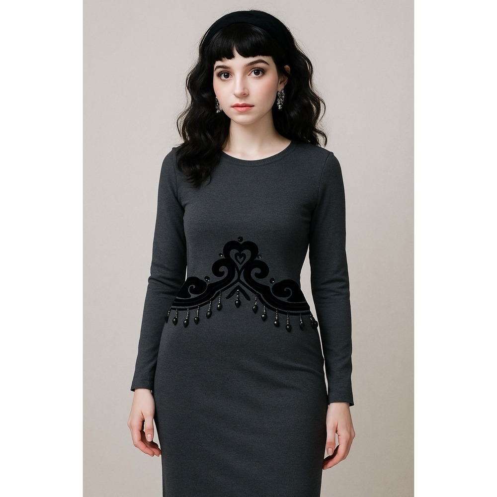 Vintage Wool Sexy Wiggle Dress size Medium Beads‎ Witchy